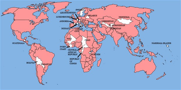 Em branco, os países que nunca foram invadidos pelo imperialismo inglês.