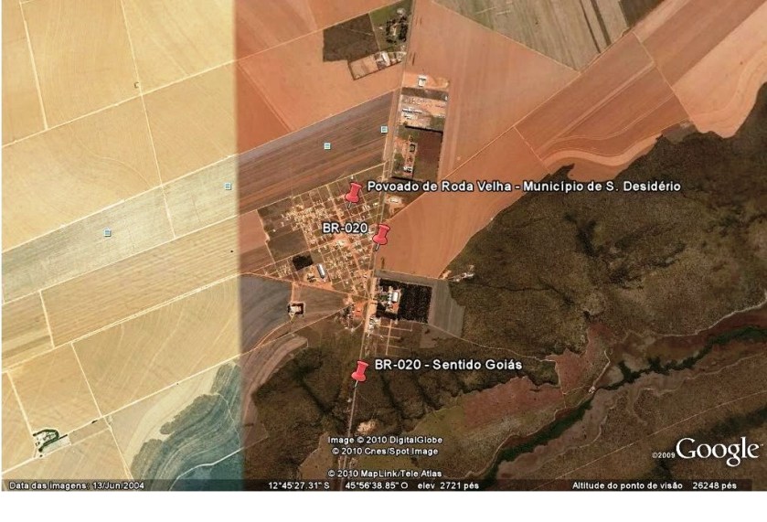 Distrito de Roda Velha, onde estão concentradas as maiores produções de algodão. Imagem Google Earth.