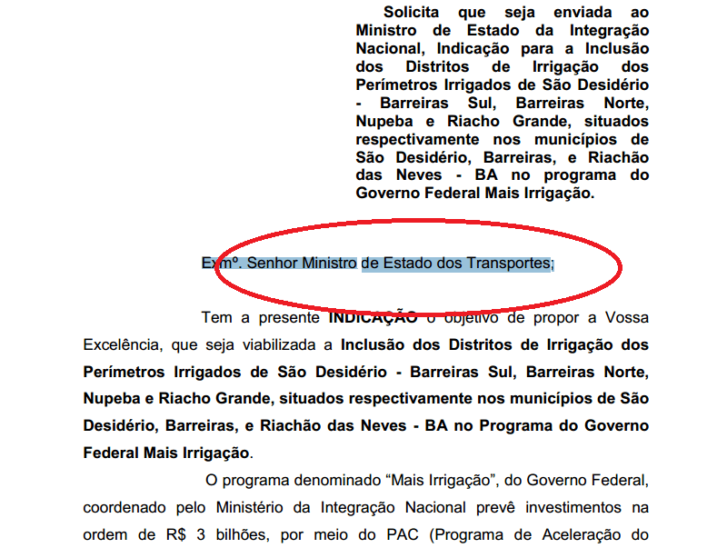 O endereçamento do requerimento saiu meio que sobre o atravessado.