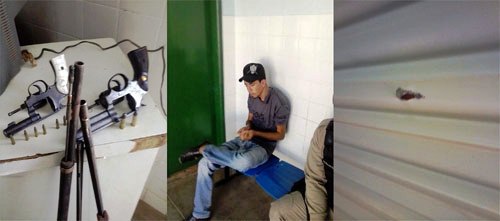 O valentão, contido na delegacia.