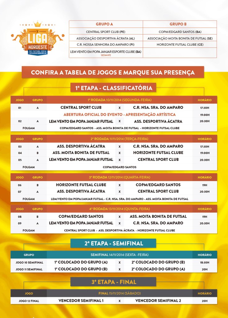 TABELA DE JOGOS X LIGA NORDESTE DE FUTSAL