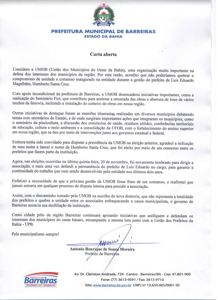 CARTA ABERTA - UMOB
