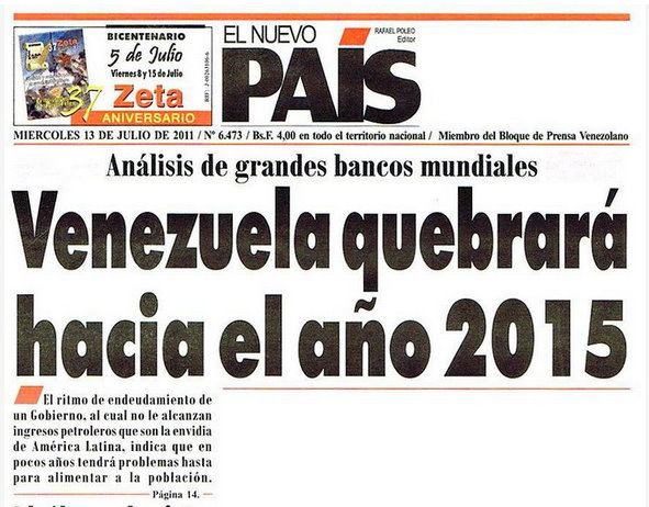 Manchetes de 2011 já previam quebra da Venezuela