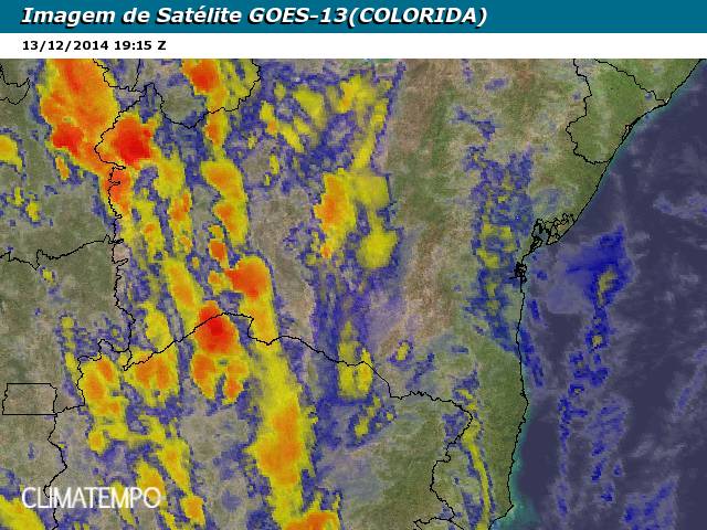 O mapa de satélite da Climatempo mostra chuvas fortes no Oeste baiano e na Chapada Diamantina