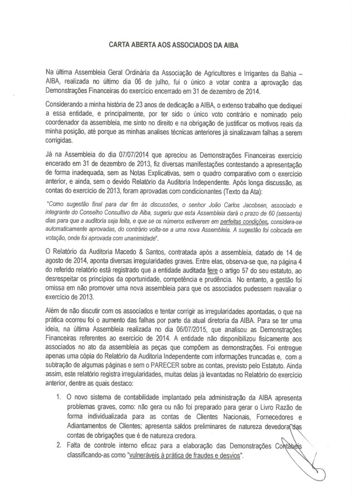 Carta Aberta Associados da AIBA um