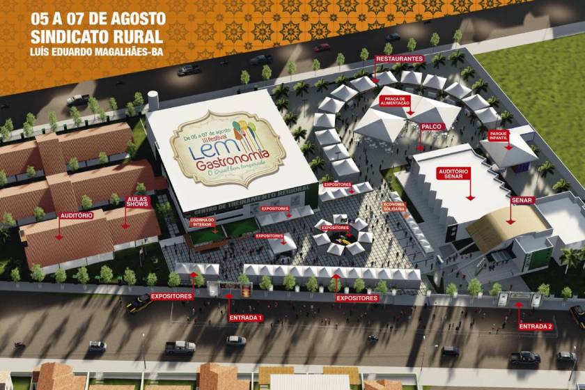 Vista aérea da estrutura do III Festival LEM Gastronomia que acontece entre 05 e 07 de agosto no Sindicato Rural de LEM