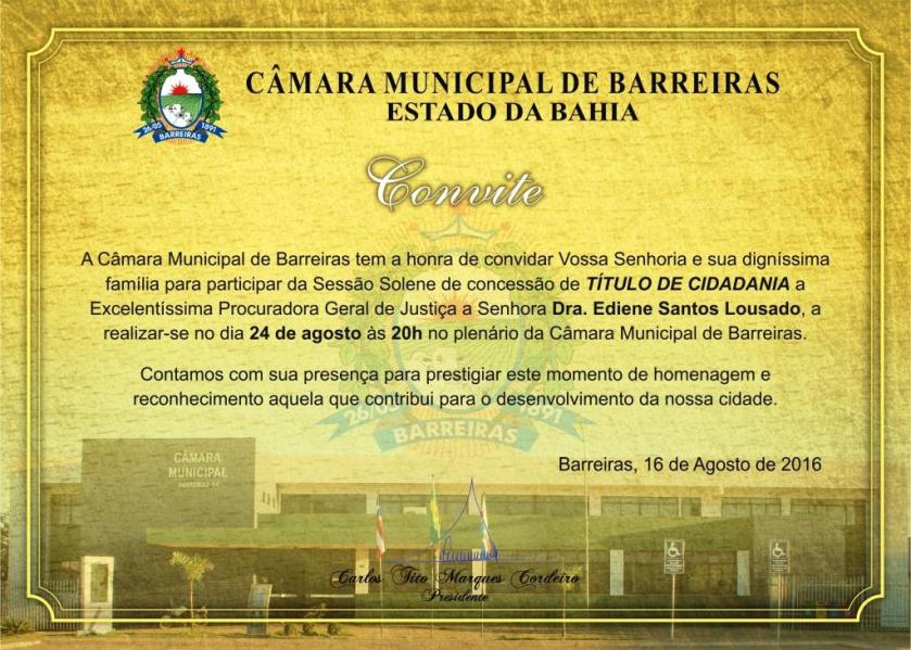 convite TÍTULO DE CIDADANIA