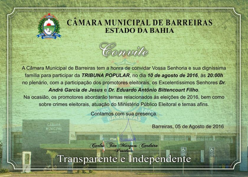convite TRIBUNA POPULAR promotores eleitorais